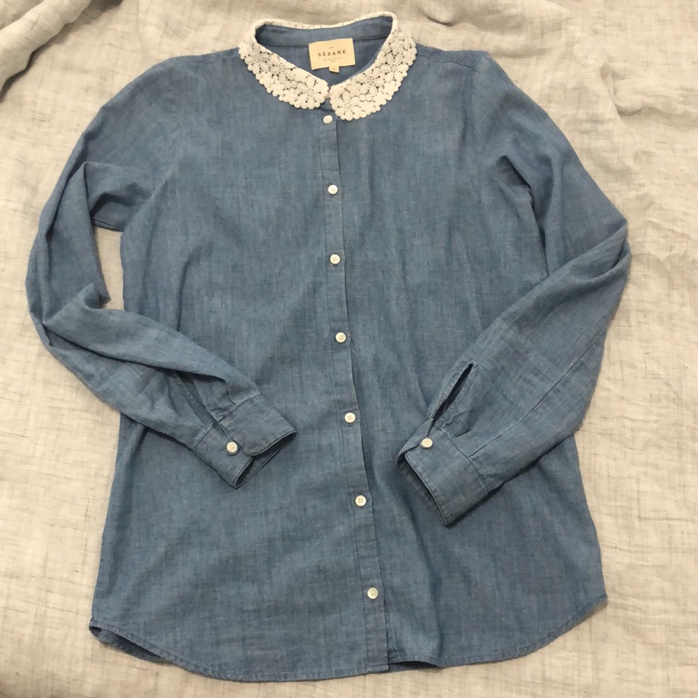 Sézane chambray shirt with lace collar